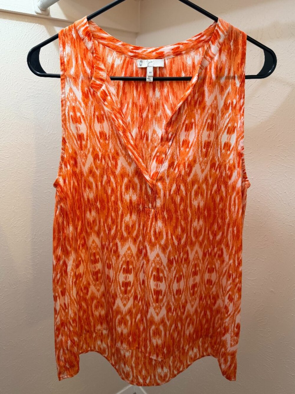 Joie Orange & White Silk Ikat Sleeveless Blouse - Size M